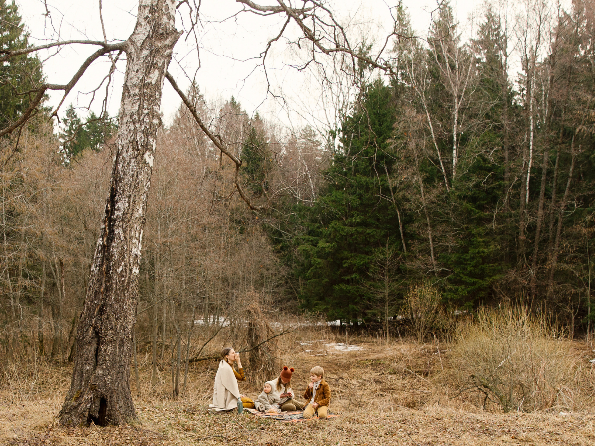 Wald Picknick entspannt übderdrehte Kinder