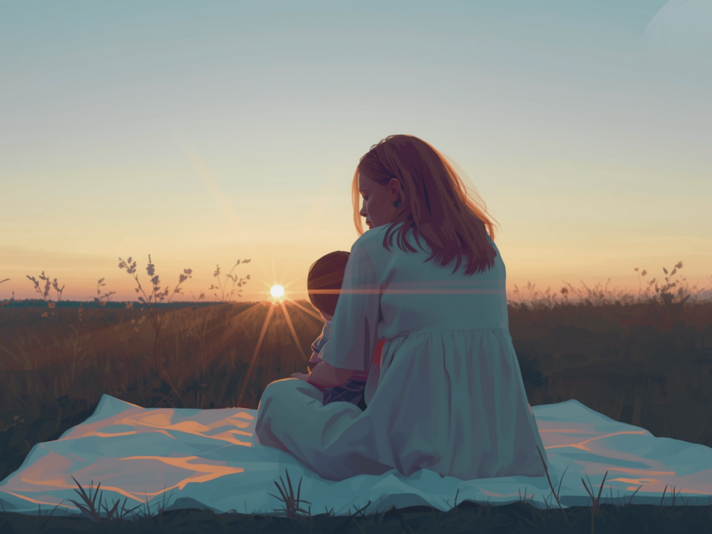 Mutter und Kind entspannen sich draussen